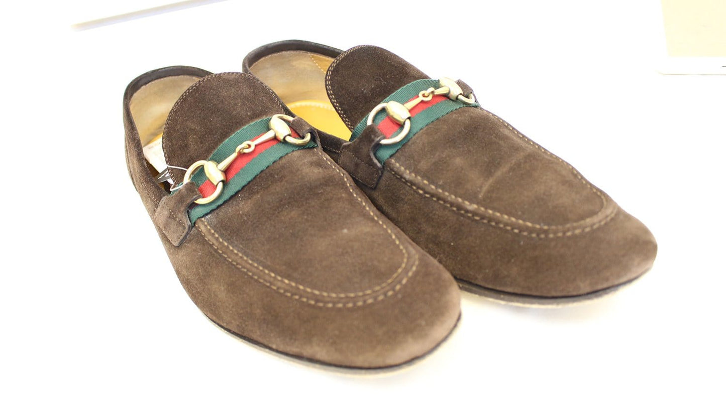 GUCCI Men's Horsebit Suede Leather Loafer with Web Size 8