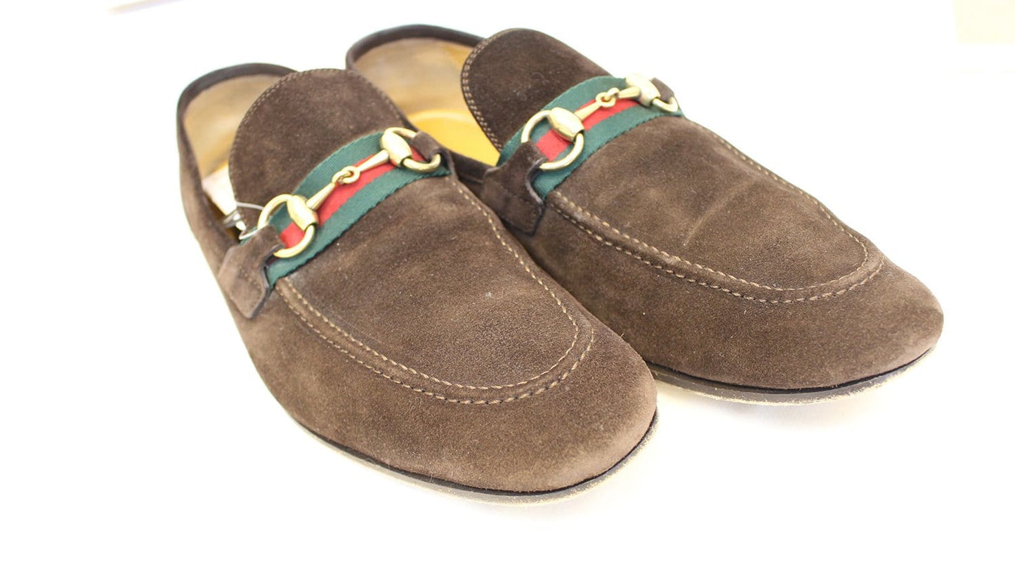 GUCCI Men's Horsebit Suede Leather Loafer with Web Size 8