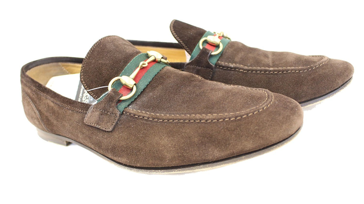 GUCCI Men's Horsebit Suede Leather Loafer with Web Size 8