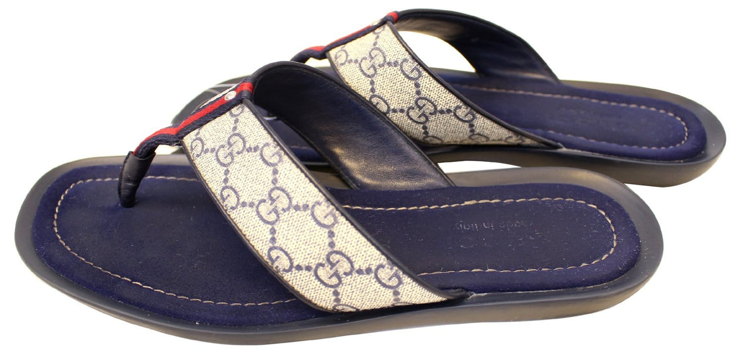 Gucci Men's GG Supreme Blue Flip Flops Sandals Size 9 G