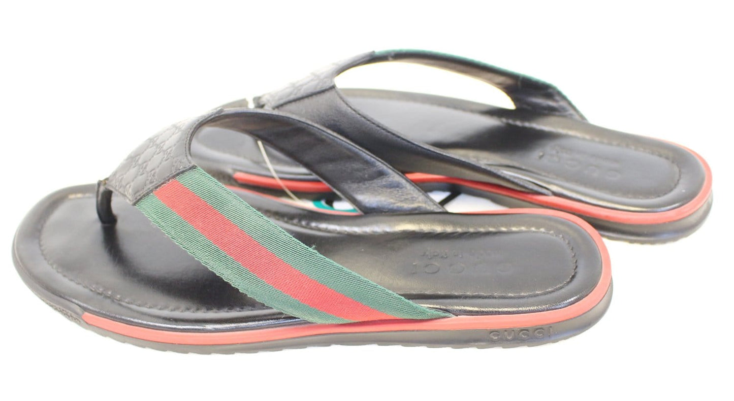Gucci Stripe Detail Men's Black Flip Flops