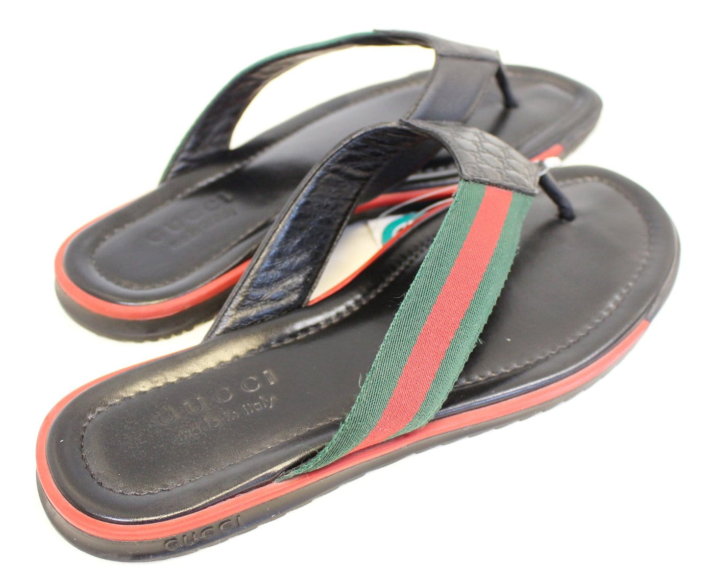 Gucci Stripe Detail Men's Black Flip Flops