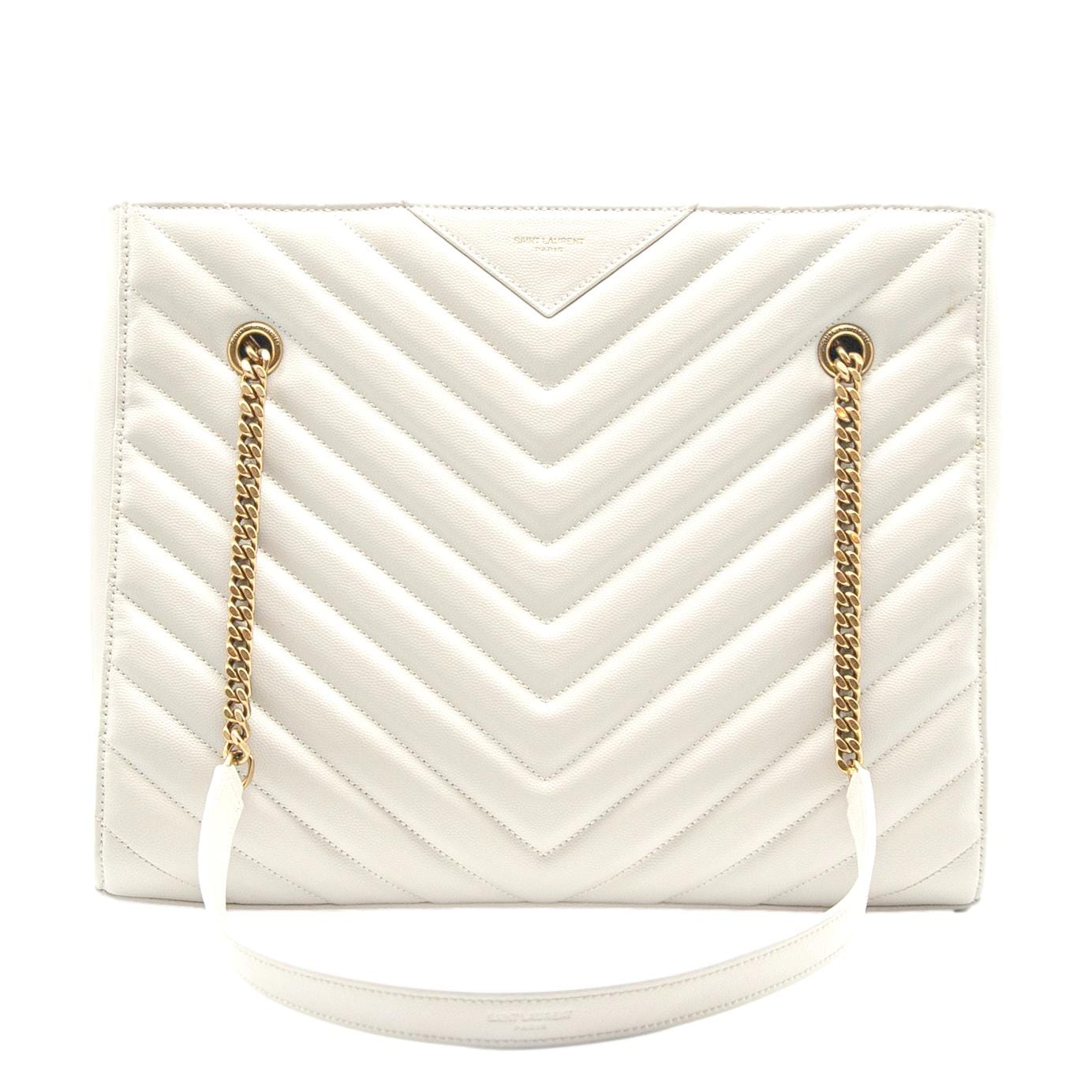 YVES SAINT LAURENT Tribeca Medium Grain De Poudre Leather Shoulder Bag White