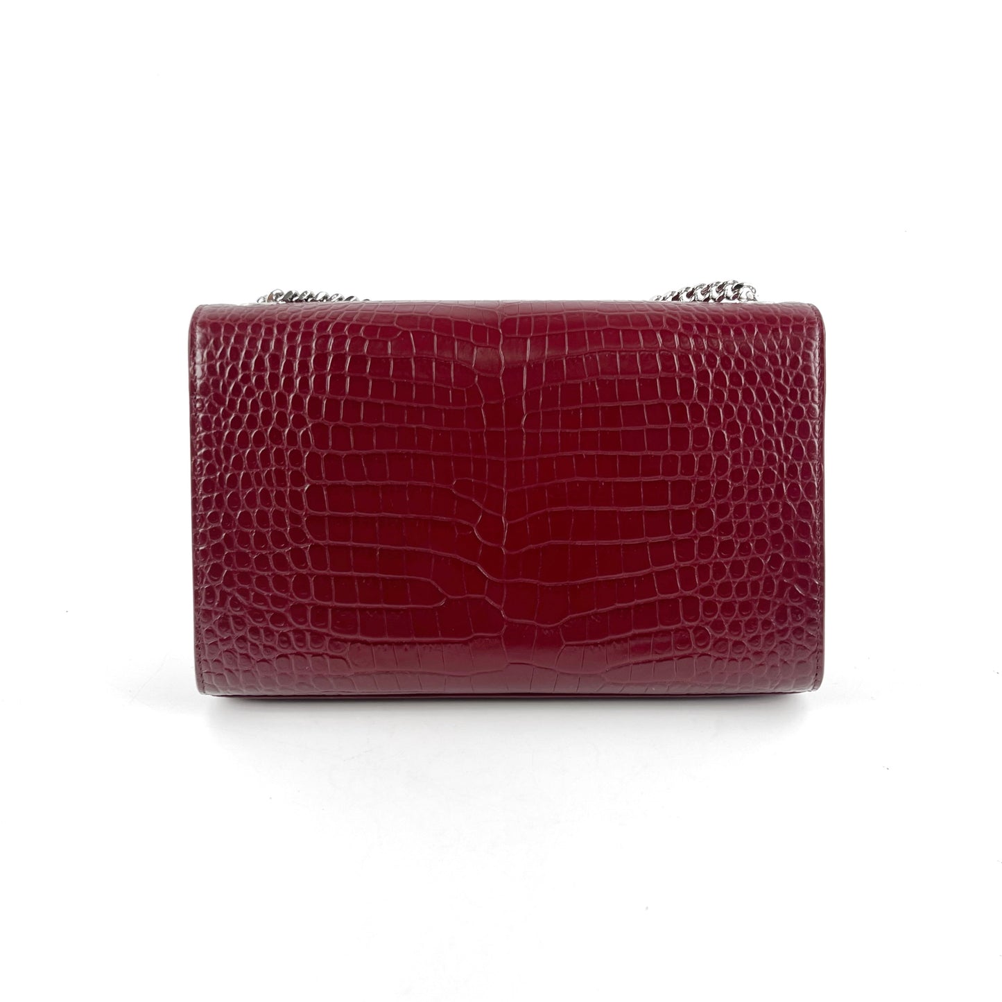 Saint Laurent Medium Kate Crocodile Embossed Burgundy