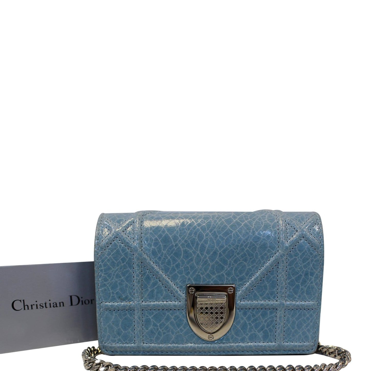CHRISTIAN DIOR Aqua Blue Leather Mini Diorama Crossbody Bag