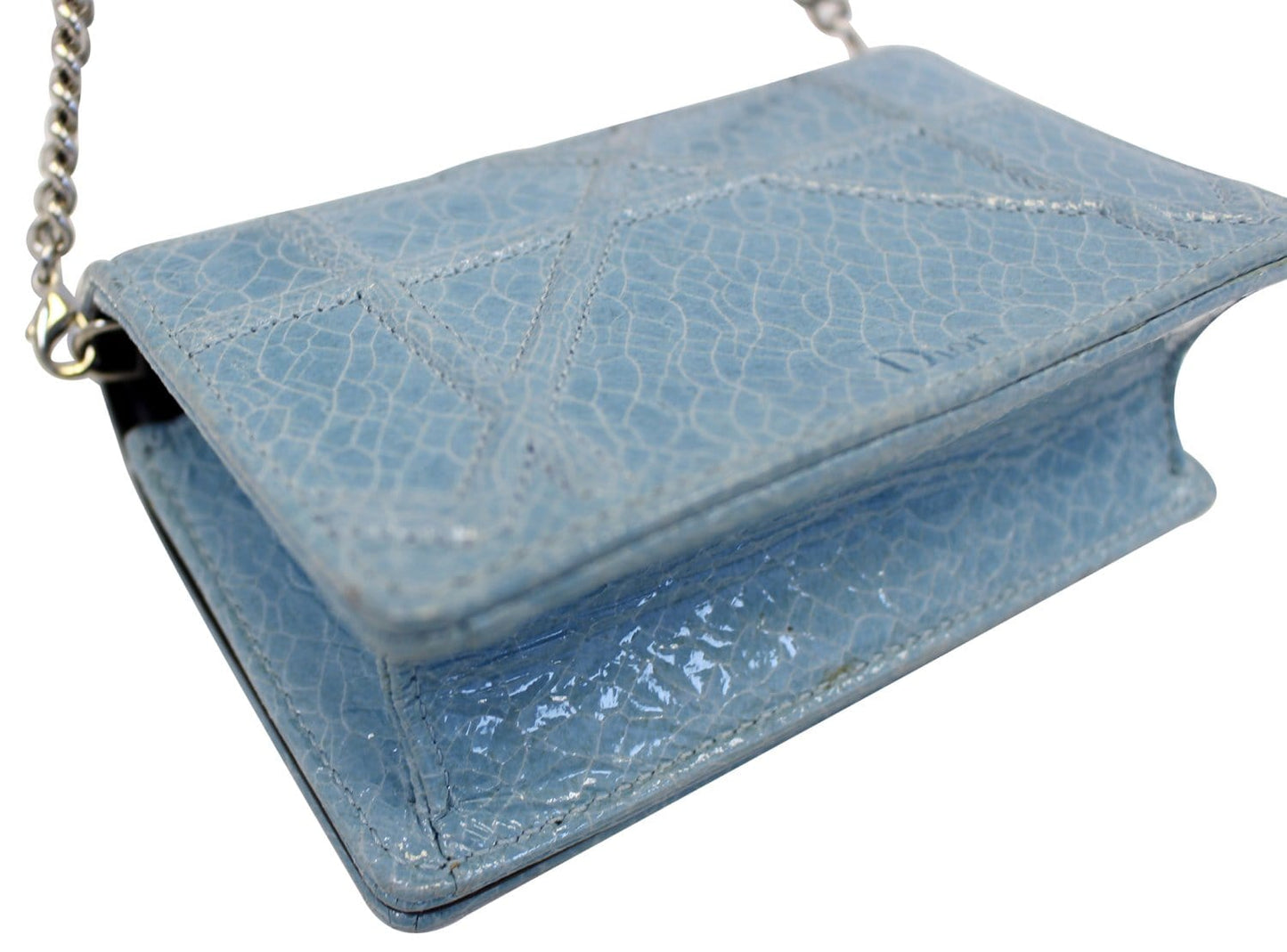 CHRISTIAN DIOR Aqua Blue Leather Mini Diorama Crossbody Bag