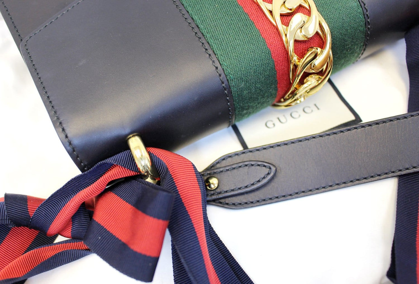 GUCCI Black Calfskin Leather Small Sylvie Shoulder Bag
