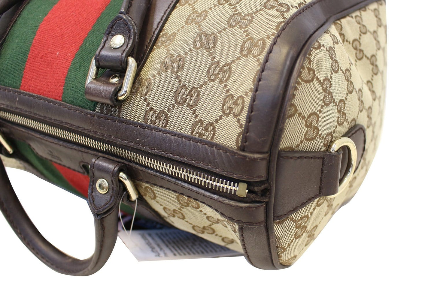 GUCCI Web Original GG Monogram Canvas Boston Beige Bag