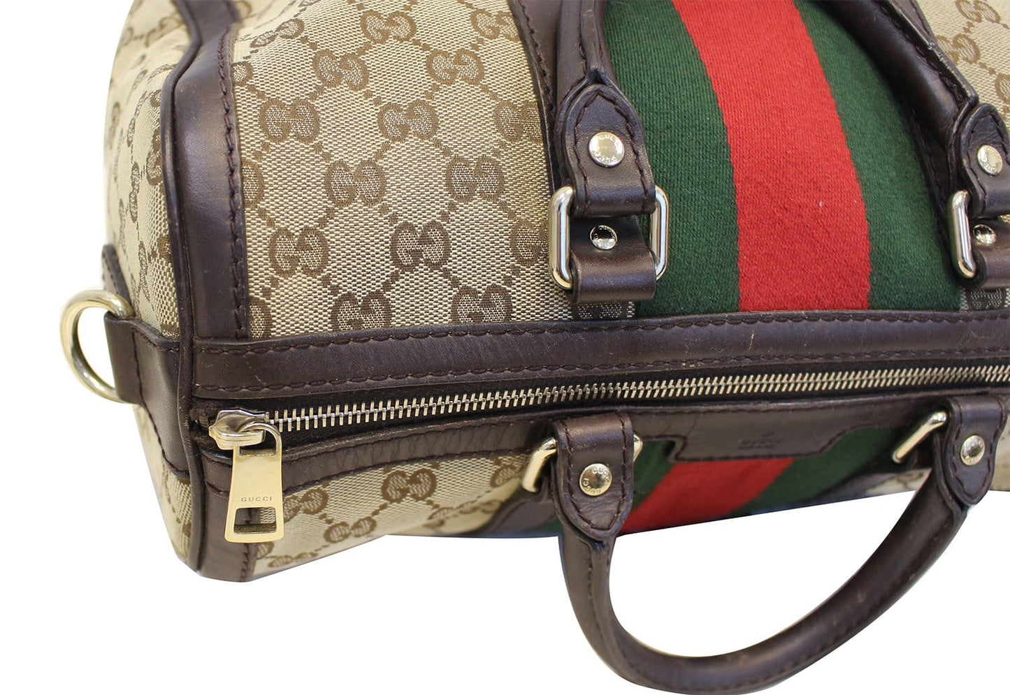 GUCCI Web Original GG Monogram Canvas Boston Beige Bag