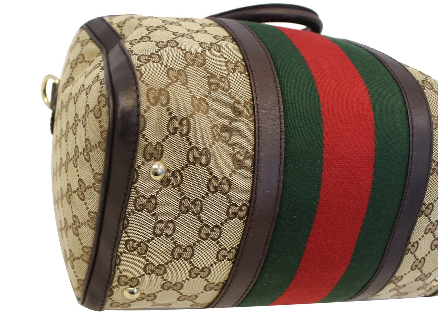 GUCCI Web Original GG Monogram Canvas Boston Beige Bag