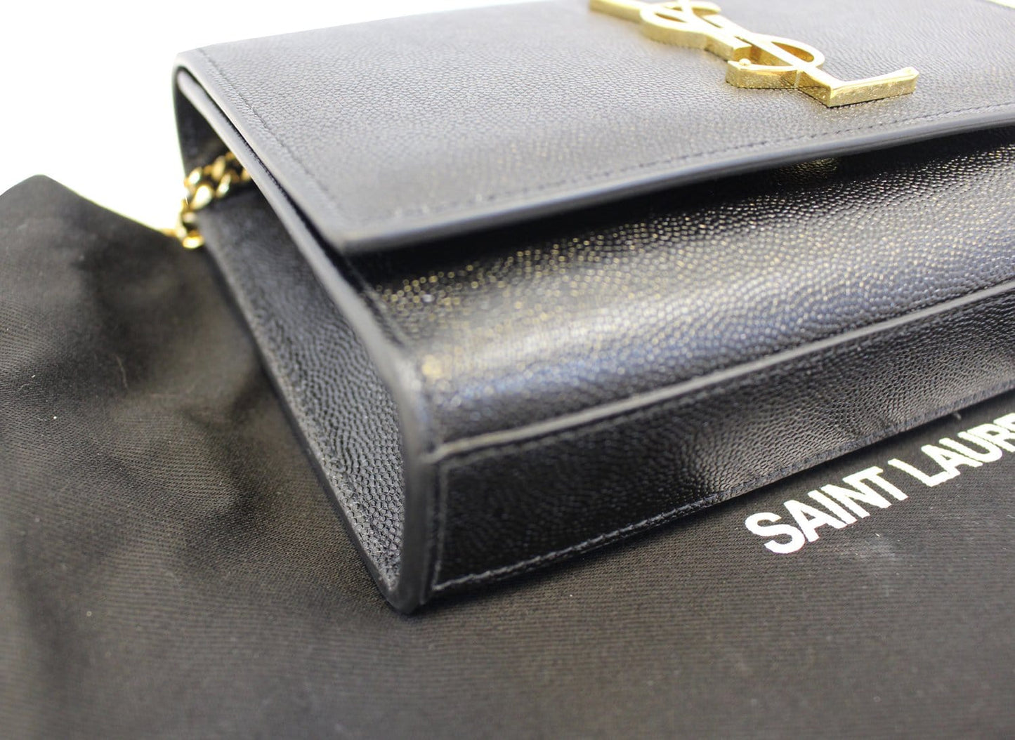 YVES SAINT LAURENT Kate Black Leather Gold Chain Clutch Crossbody Bag