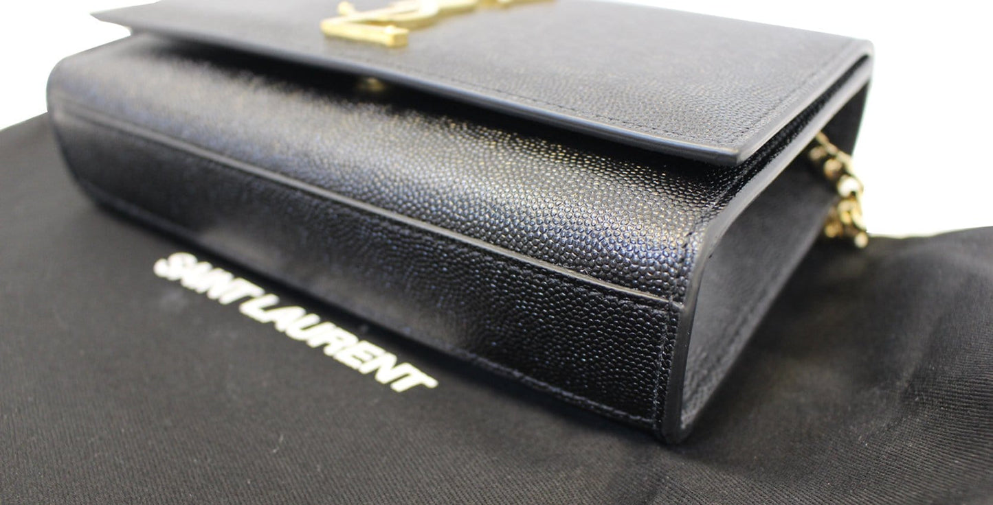 YVES SAINT LAURENT Kate Black Leather Gold Chain Clutch Crossbody Bag
