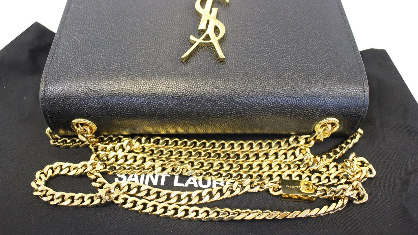 YVES SAINT LAURENT Kate Black Leather Gold Chain Clutch Crossbody Bag