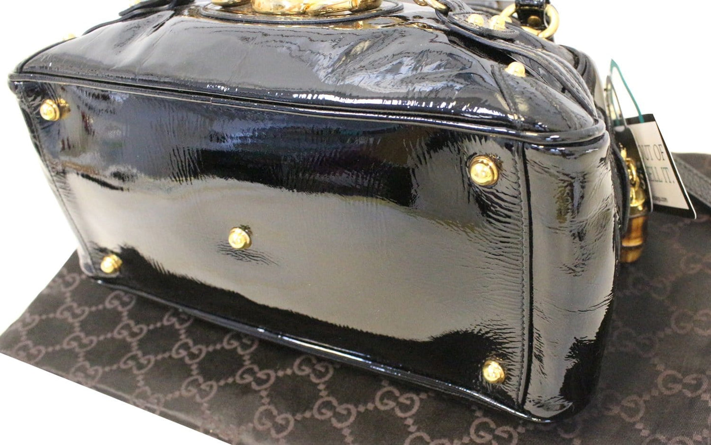 GUCCI Black Patent Leather Wave Boston Bag