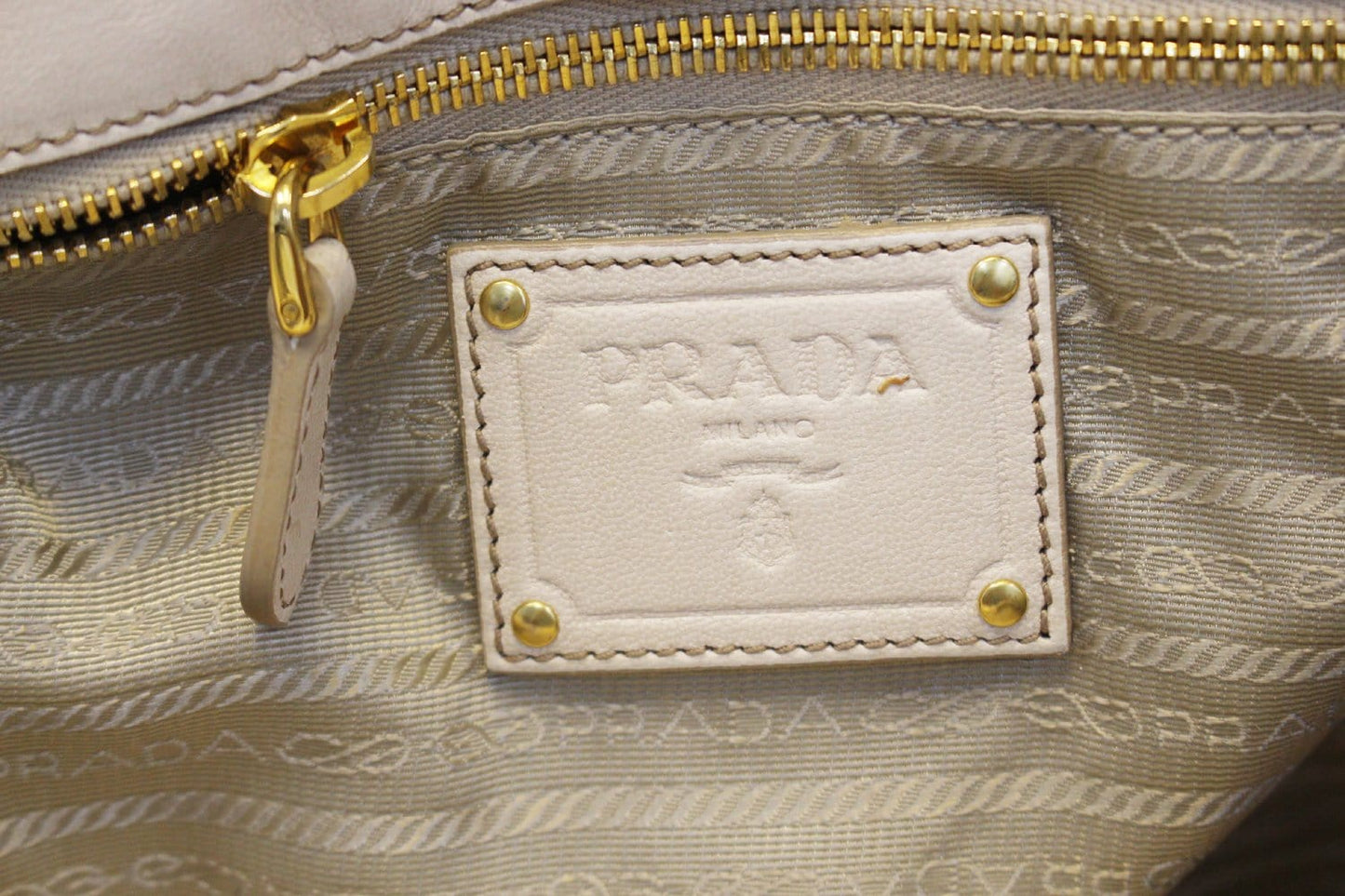 PRADA Nappa Frills Shopping Beige Leather Tote Bag