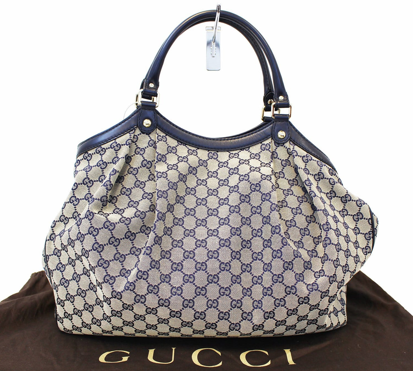 GUCCI Navy Blue/Grey GG Canvas Large Sukey Tote Bag