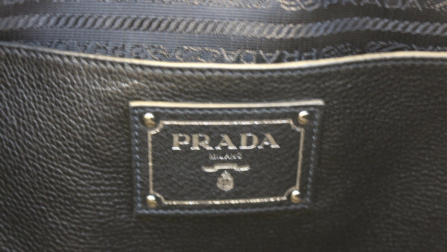 PRADA Black Leather Vitello Phenix Convertible Shopping Tote Bag