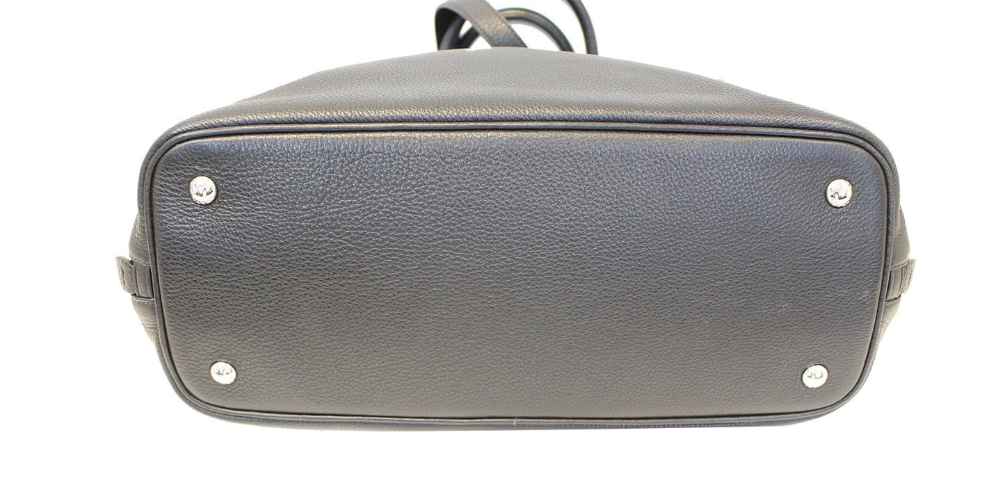 PRADA Black Leather Vitello Phenix Convertible Shopping Tote Bag