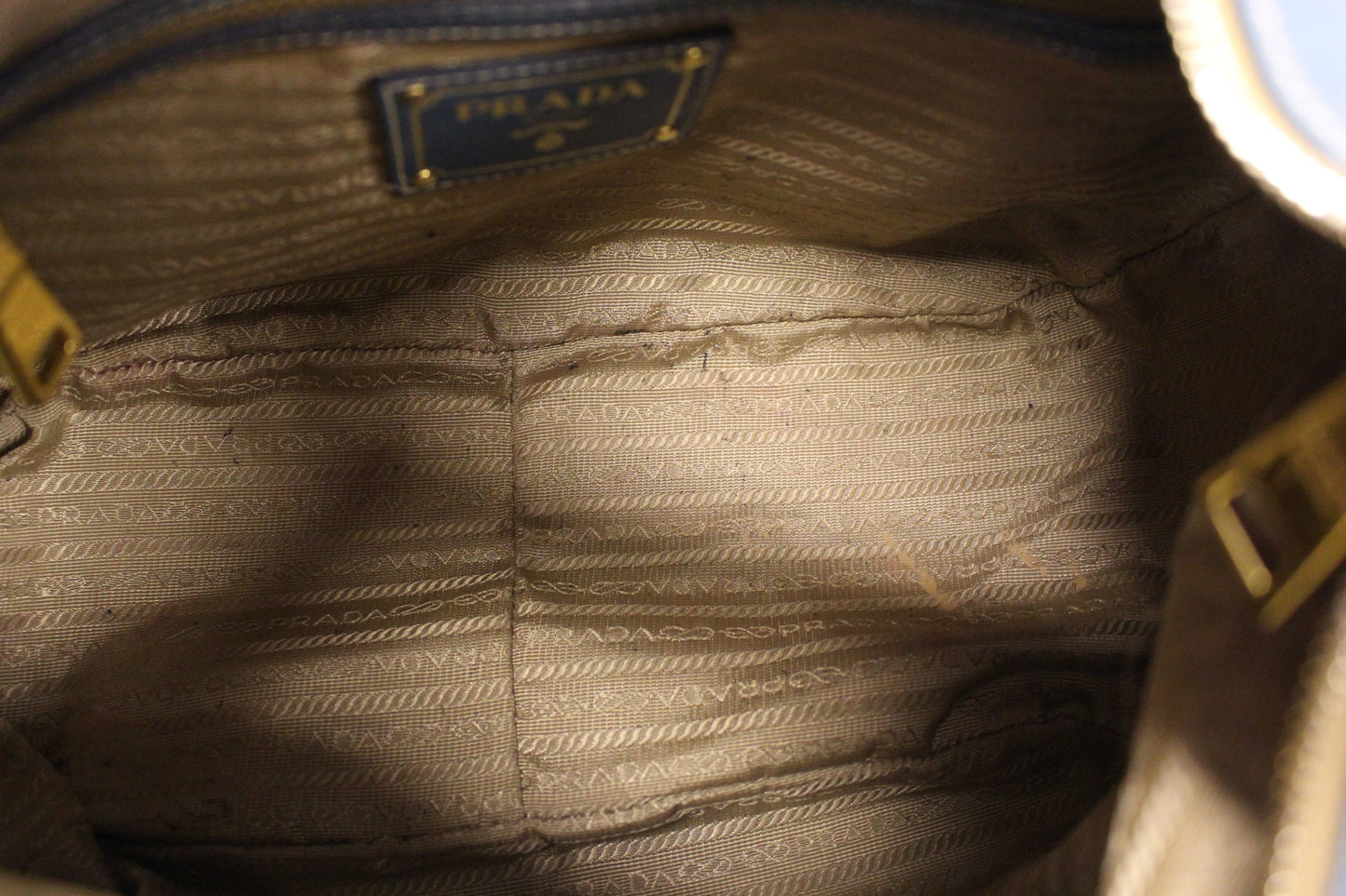 PRADA Sughero Vitello Daino Leather Zip Top Hobo Bag Blue