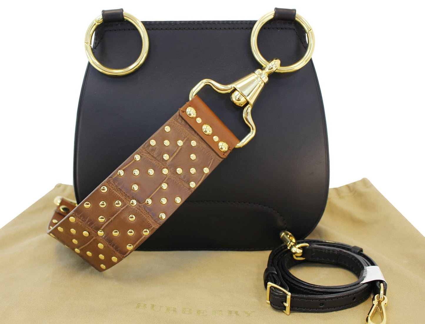 BURBERRY Haymarket Check and Alligator Leather Bridle Bag
