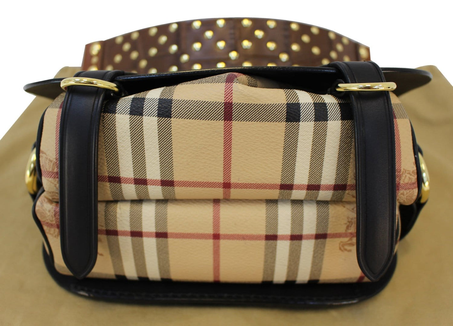BURBERRY Haymarket Check and Alligator Leather Bridle Bag