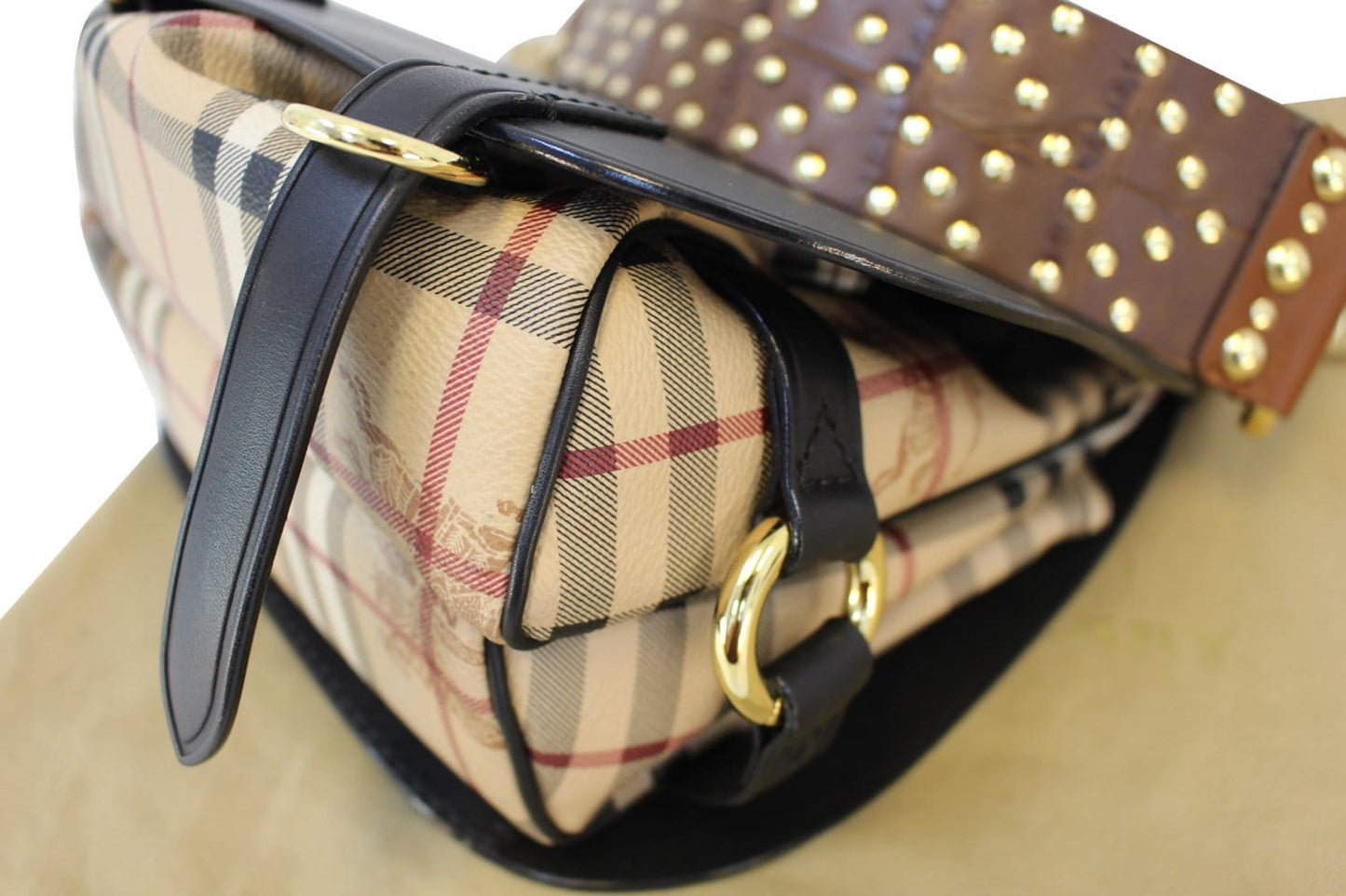 BURBERRY Haymarket Check and Alligator Leather Bridle Bag