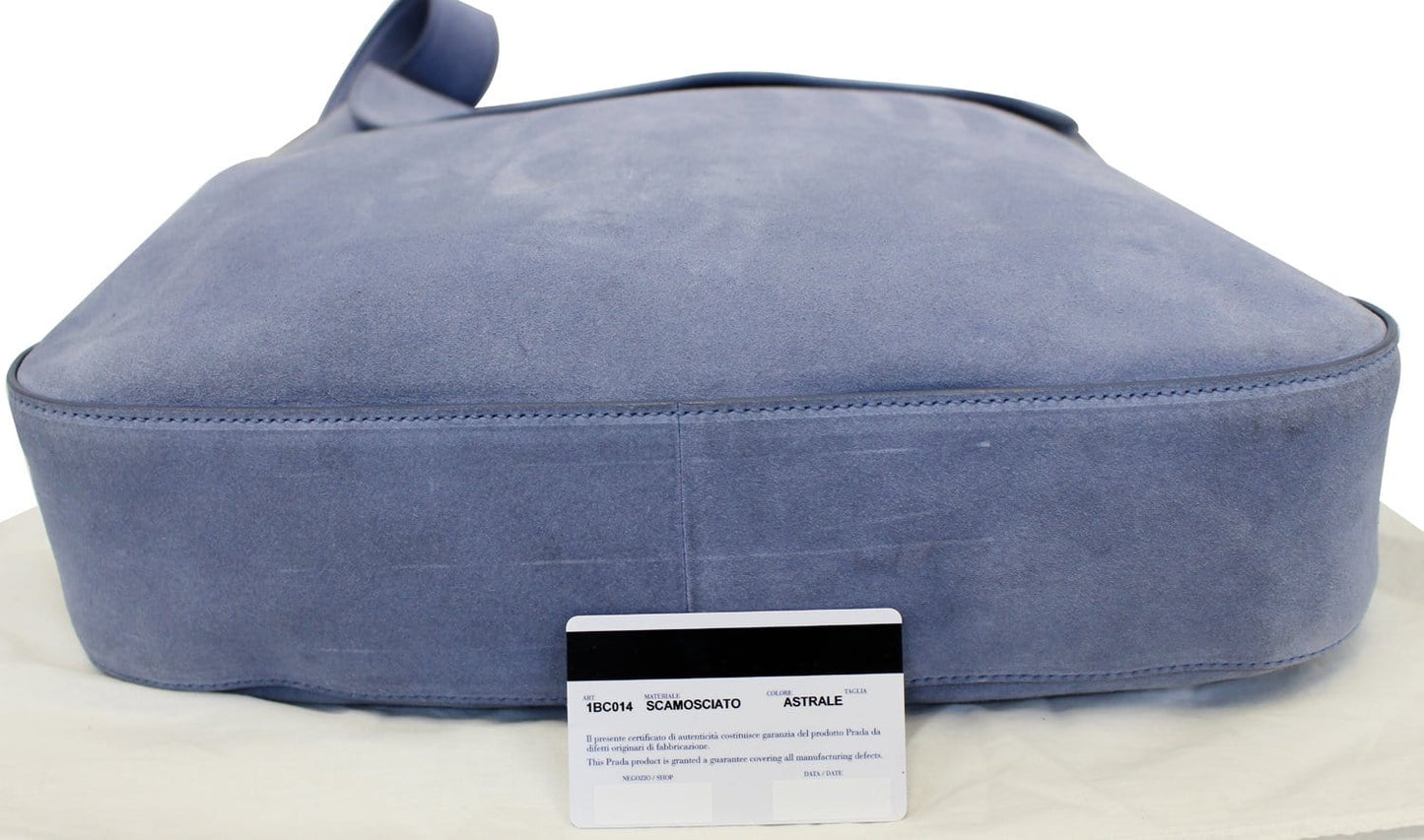 PRADA Vitello Daino Flap Suede Leather Hobo Bag Sky Blue