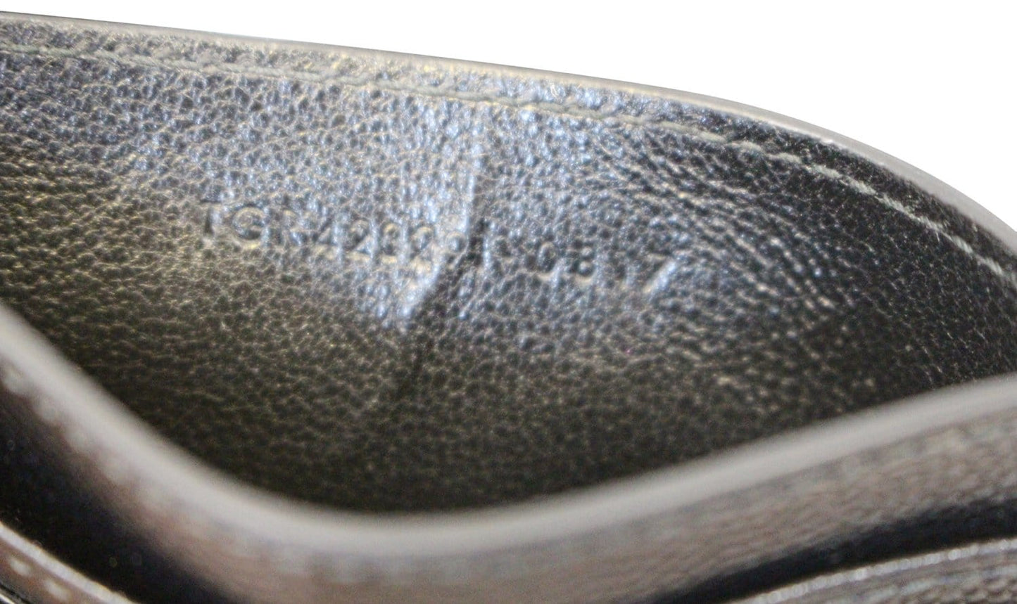 YVES SAINT LAURENT Monogram Card Case Grain Embossed Leather Black