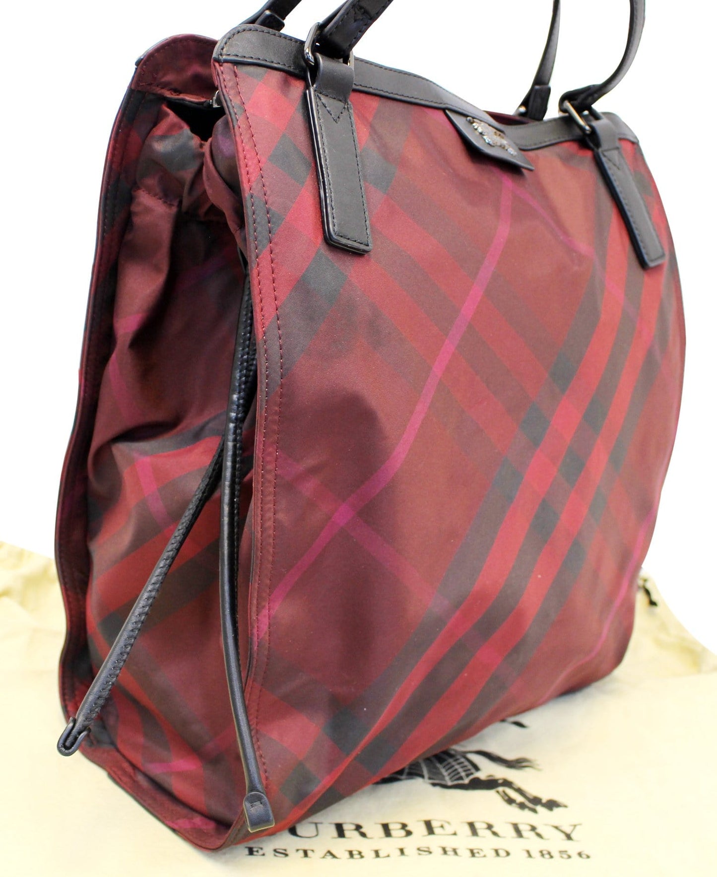 Burberry Buckleigh Packable Burgundy Nylon/Leather Tote Shoulder Bag
