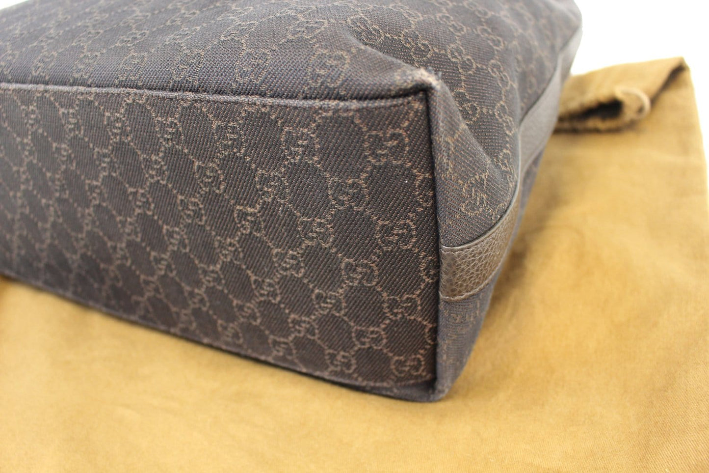 GUCCI Denim Monogram Hobo Dark Brown Satchel Bag