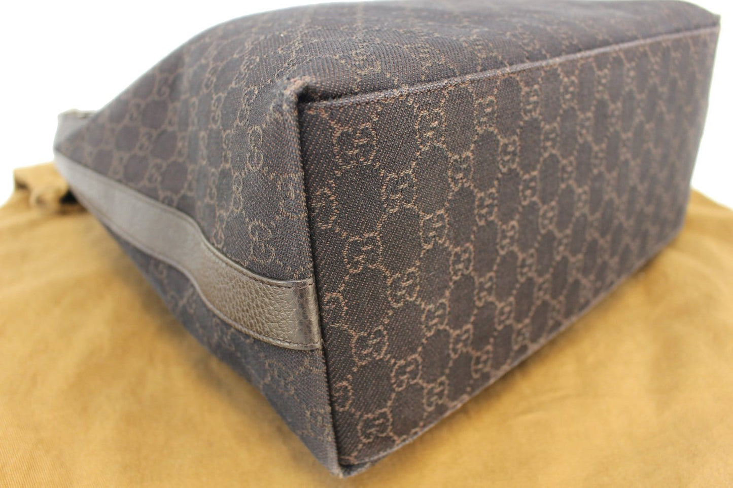GUCCI Denim Monogram Hobo Dark Brown Satchel Bag