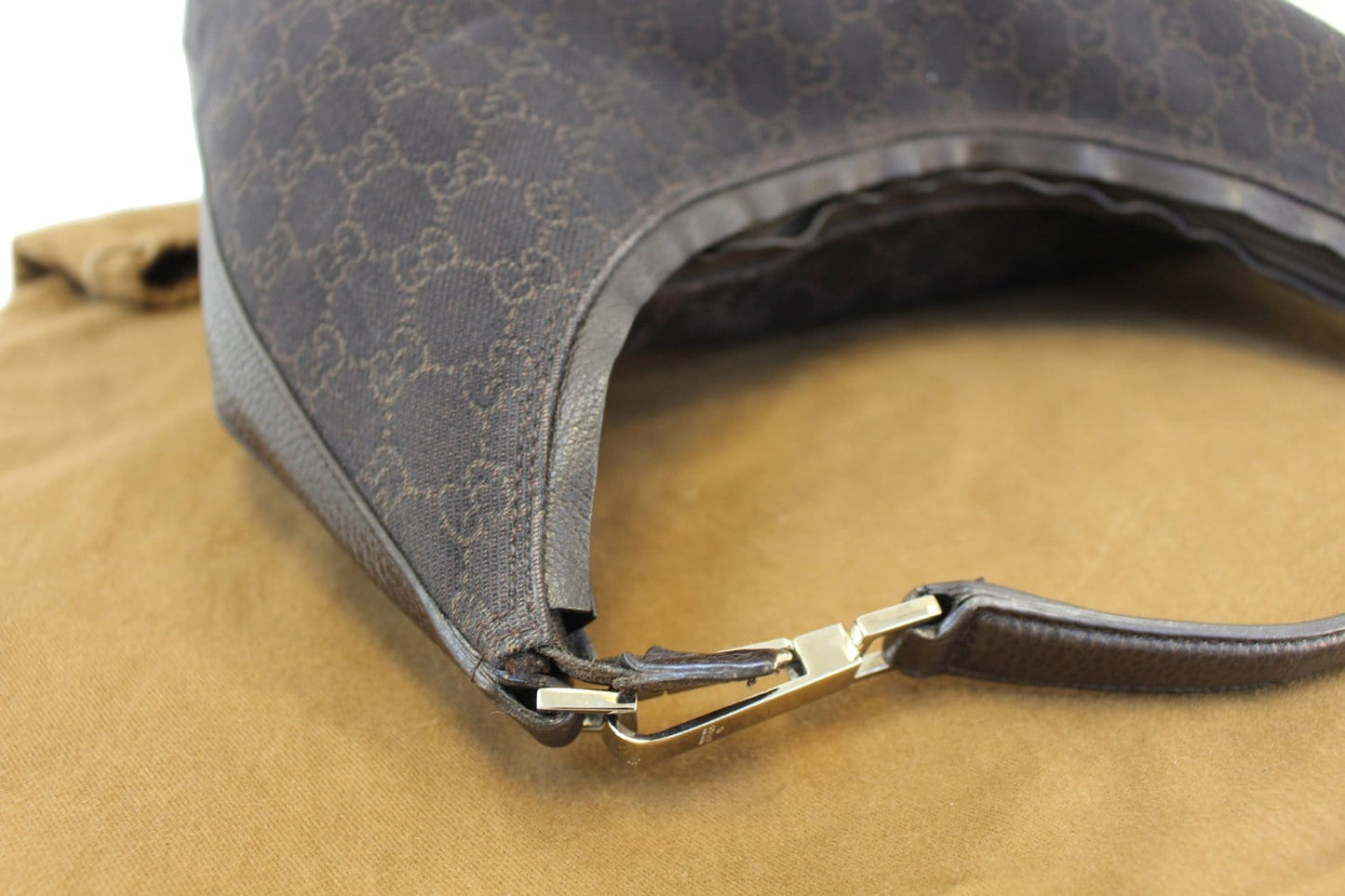 GUCCI Denim Monogram Hobo Dark Brown Satchel Bag