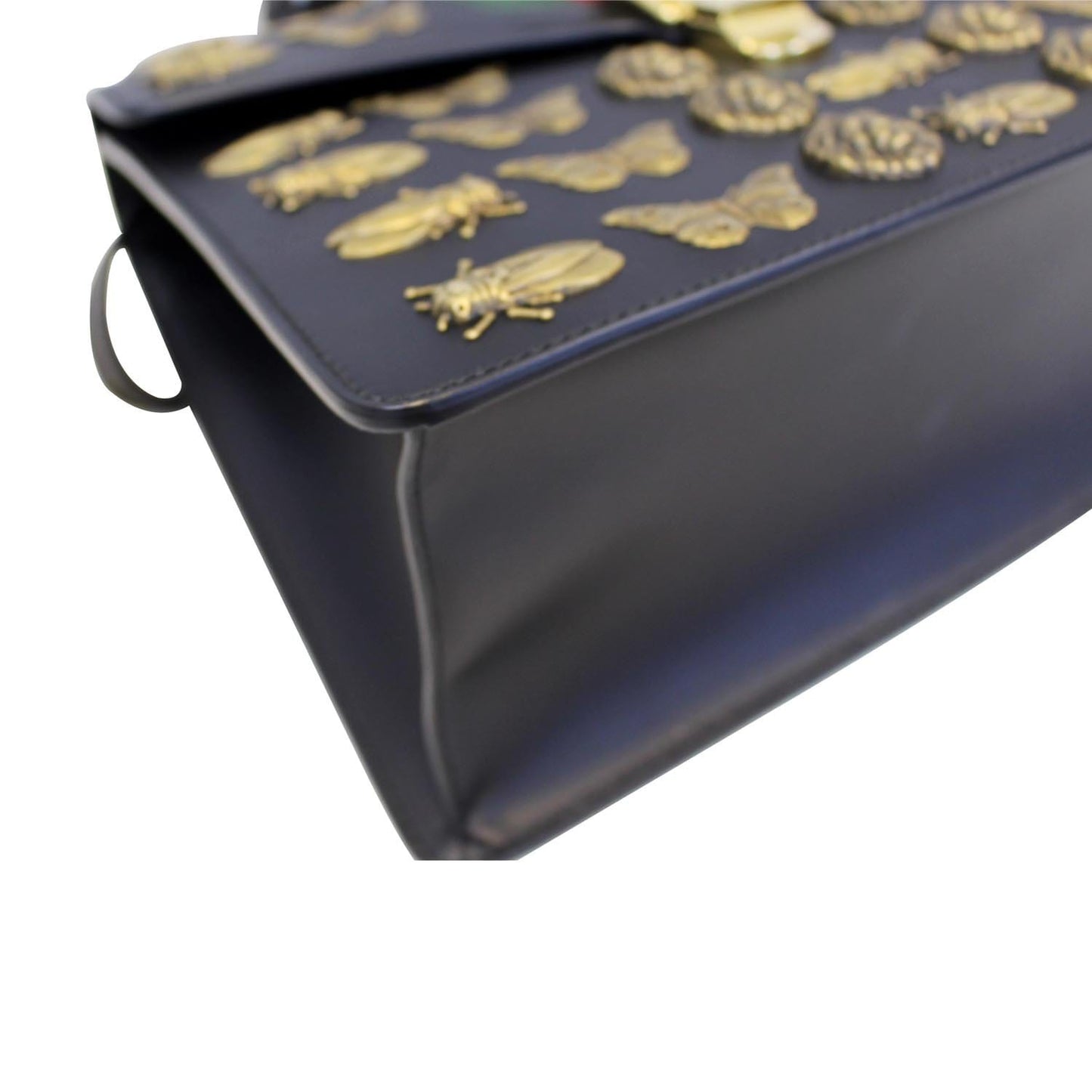 GUCCI Sylvie Animal Studs Calfskin Medium Top Handle Bag Black