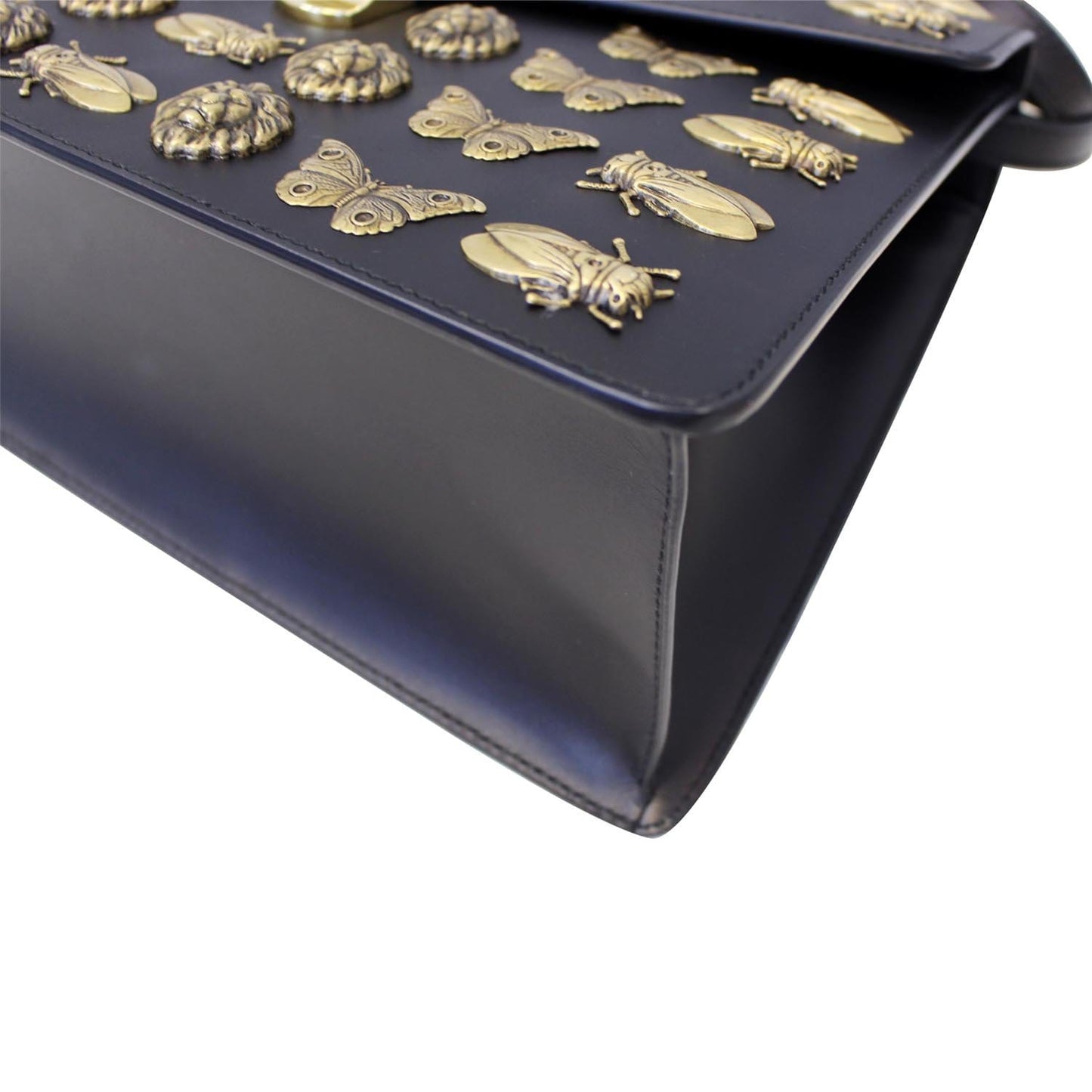GUCCI Sylvie Animal Studs Calfskin Medium Top Handle Bag Black