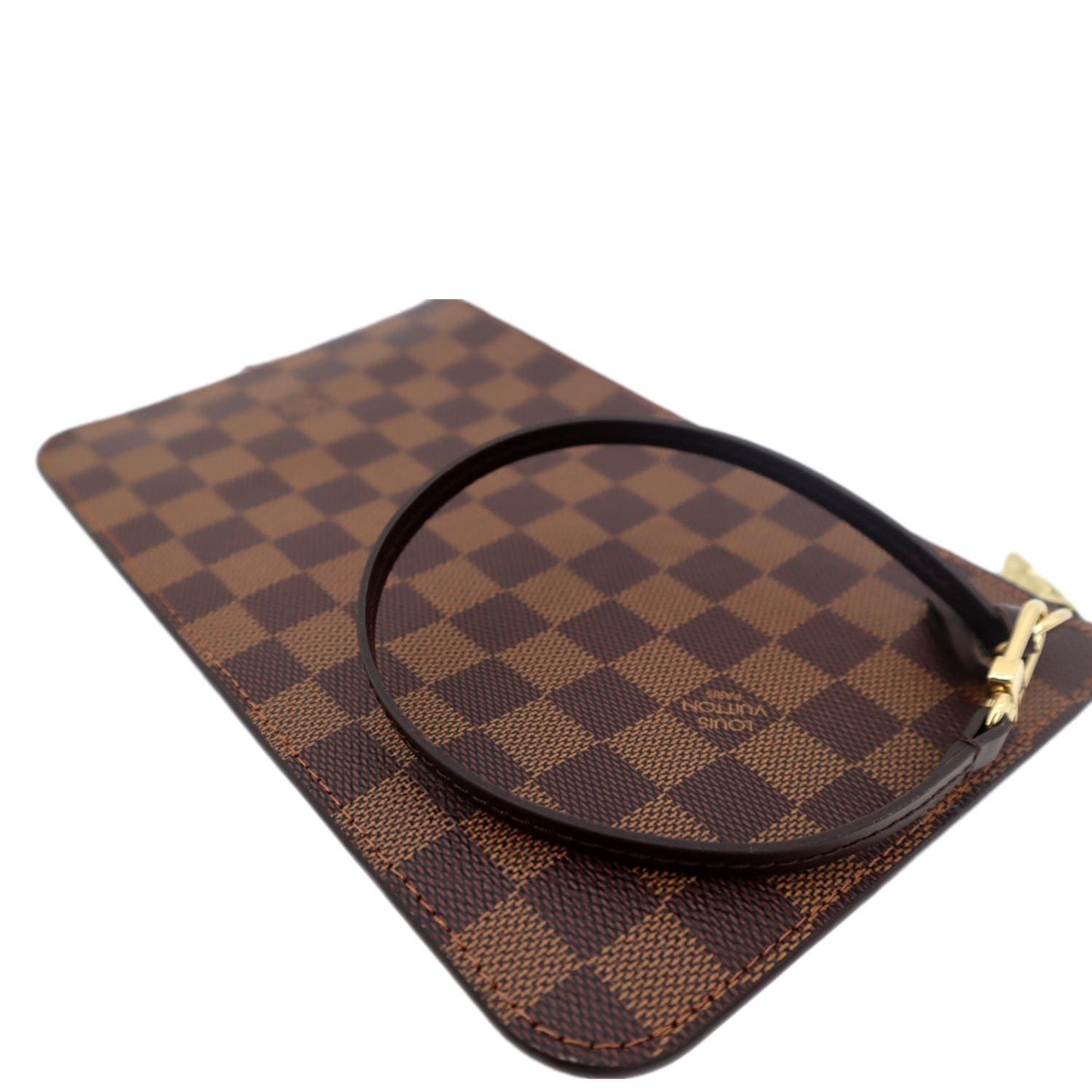 LOUIS VUITTON Neverfull Damier Ebene Pochette Wristlet Pouch Brown