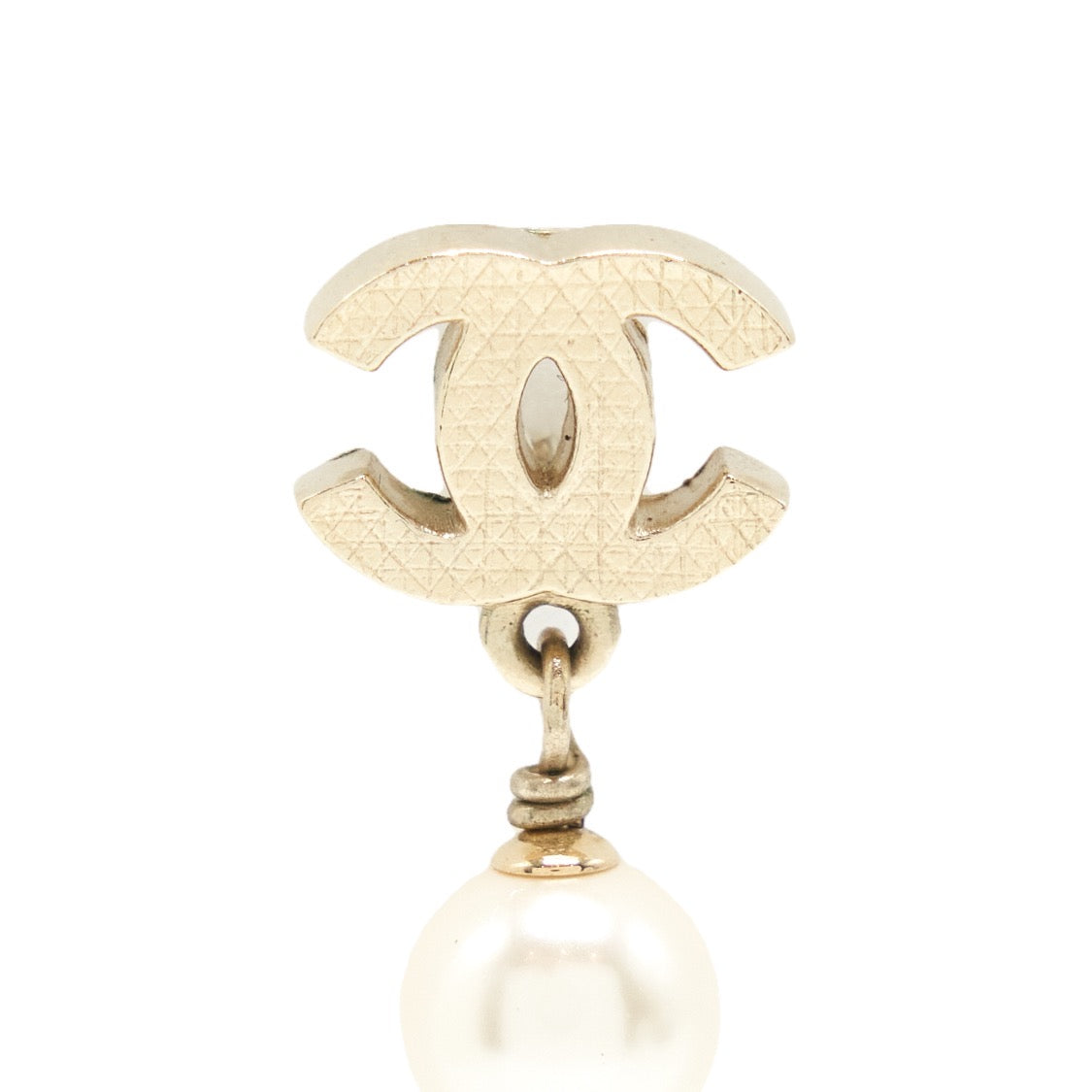 Chanel CC Logo With Pearl Drop Earrings L