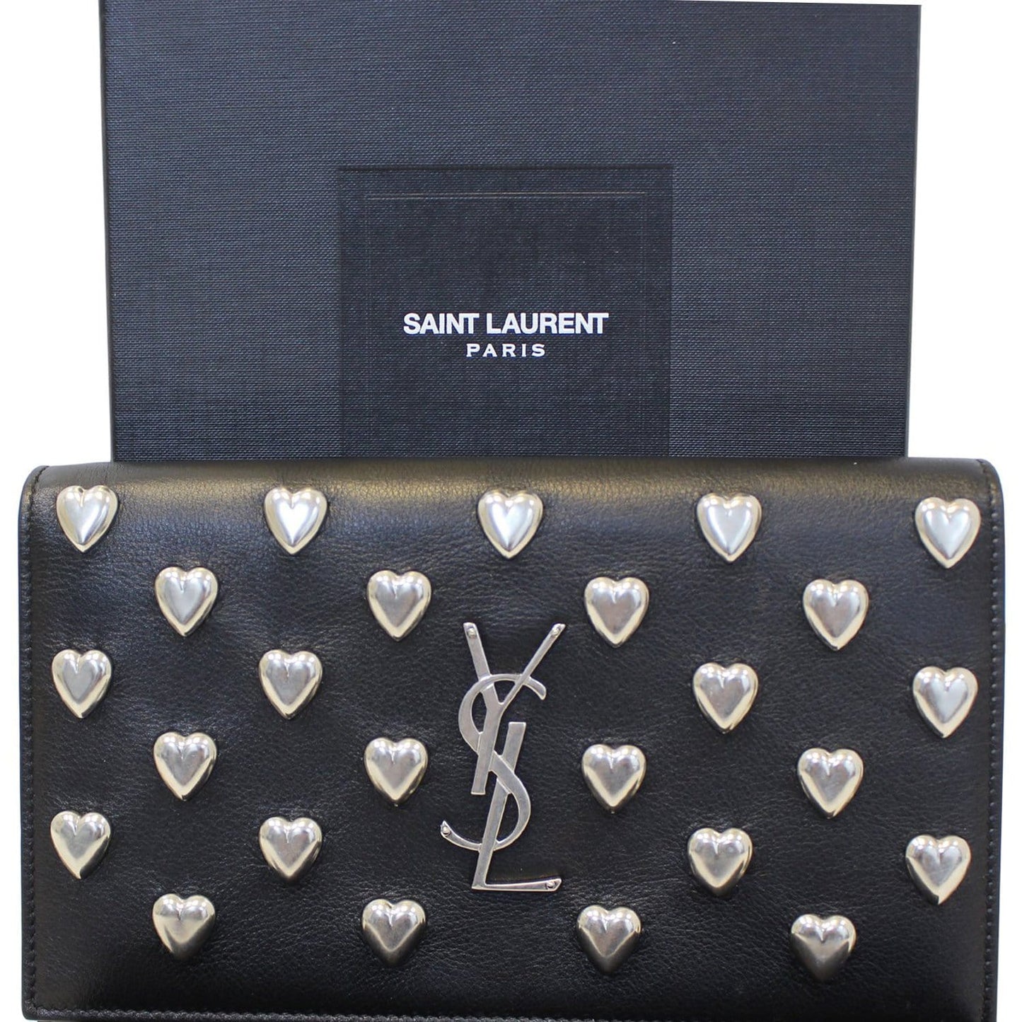 YVES SAINT LAURENT Kate Studded Black Leather Chain Clutch Crossbody Bag