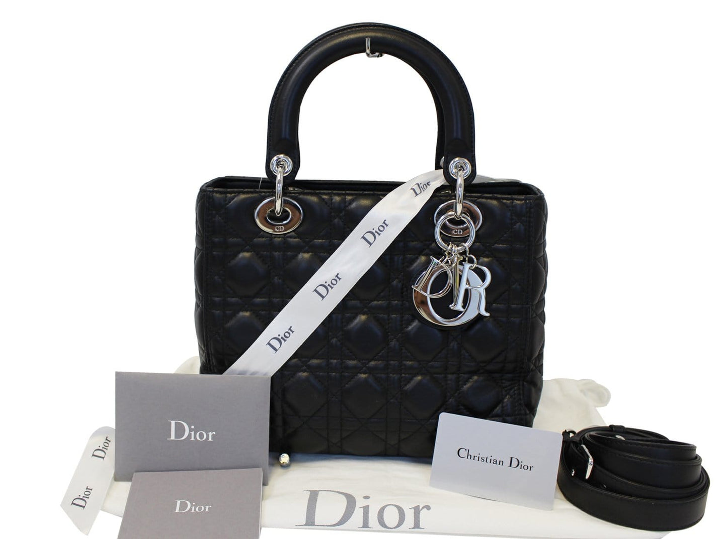 CHRISTIAN DIOR Cannage Quilted Lambskin Leather Lady Dior Medium Bag