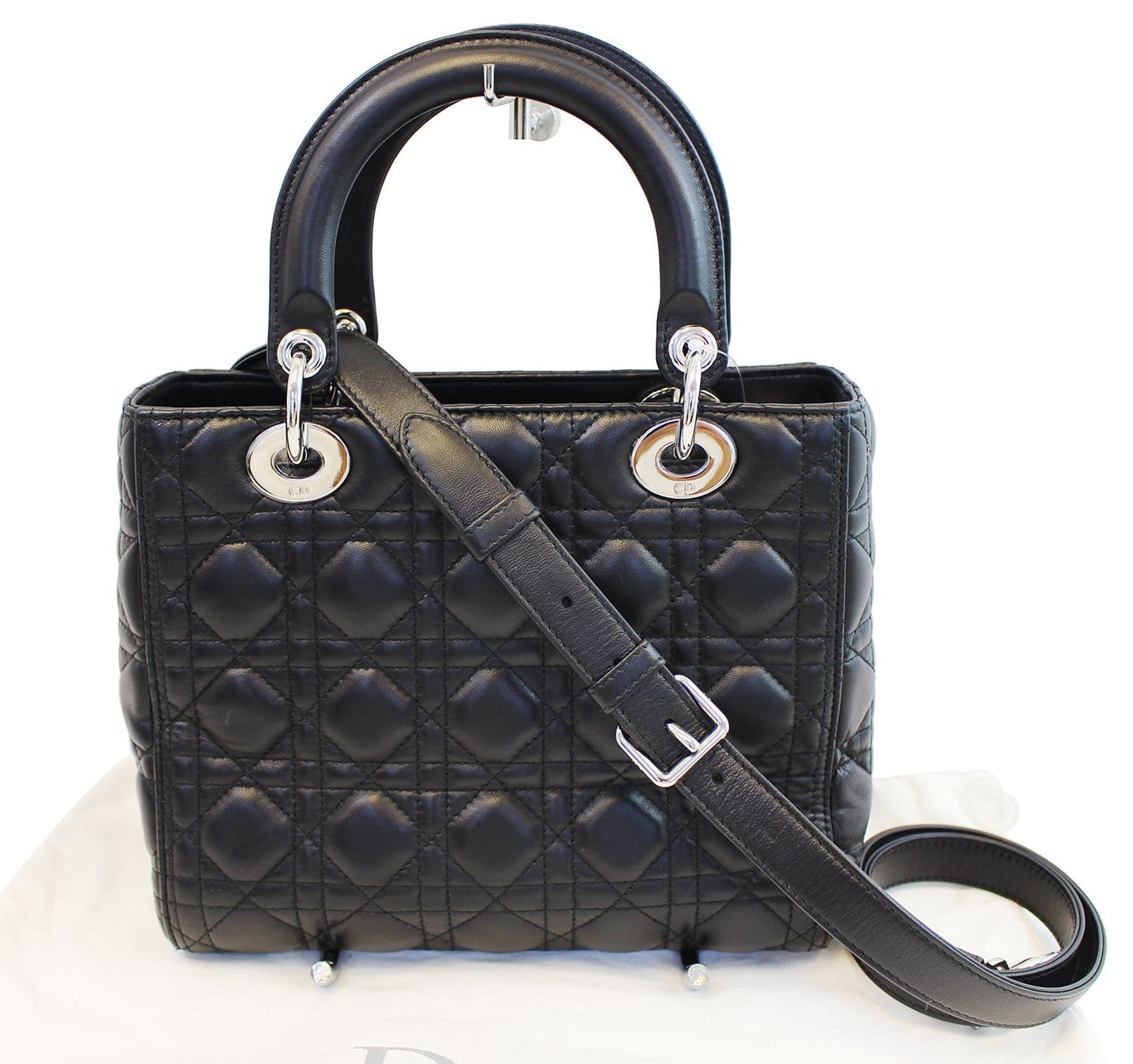 CHRISTIAN DIOR Cannage Quilted Lambskin Leather Lady Dior Medium Bag