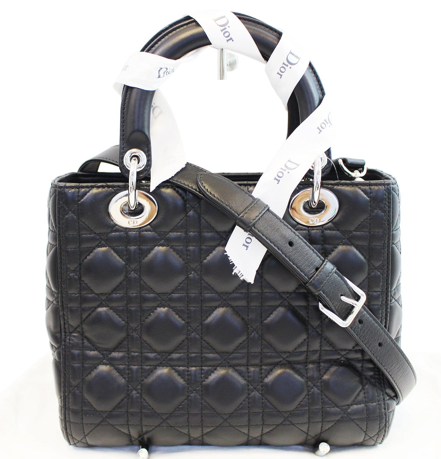CHRISTIAN DIOR Cannage Quilted Lambskin Leather Lady Dior Medium Bag