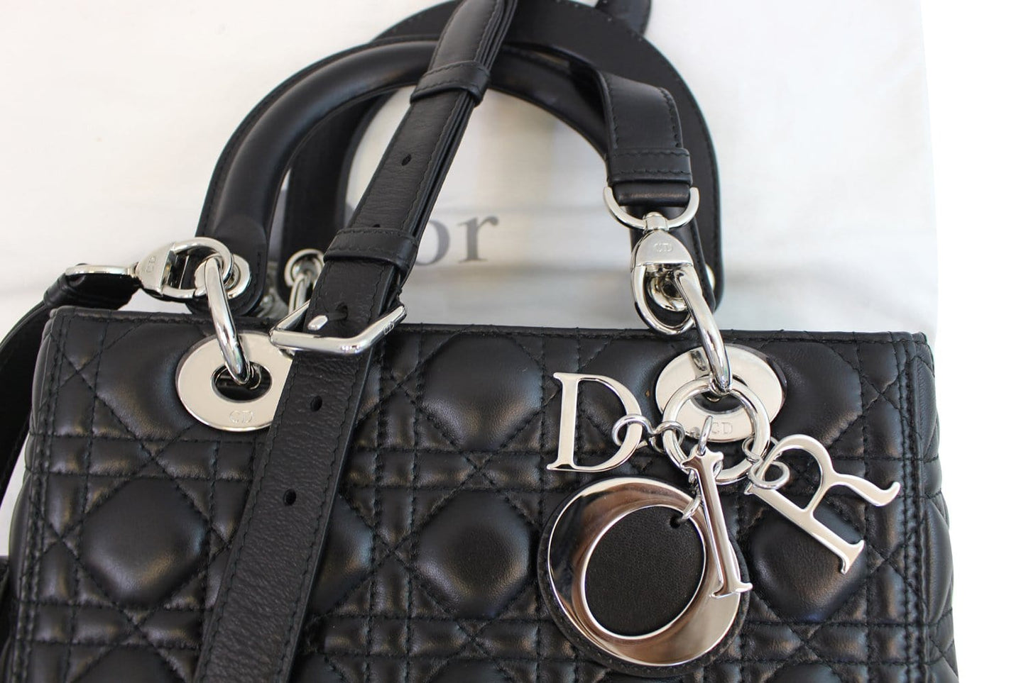 CHRISTIAN DIOR Cannage Quilted Lambskin Leather Lady Dior Medium Bag