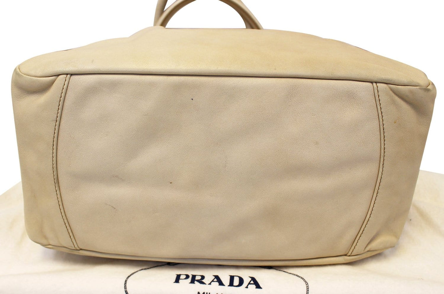 PRADA Nappa Frills Shopping Beige Leather Tote Bag