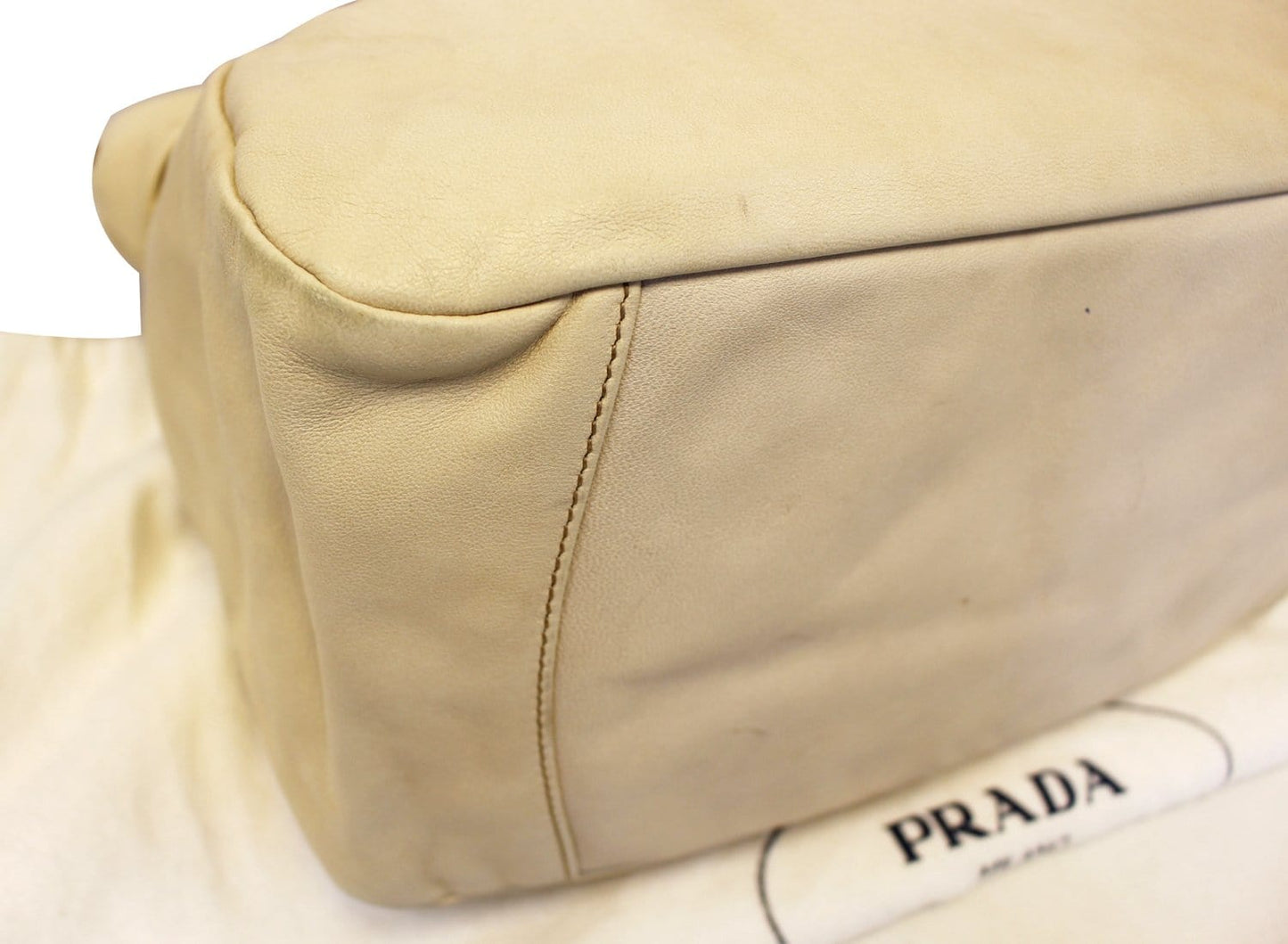 PRADA Nappa Frills Shopping Beige Leather Tote Bag