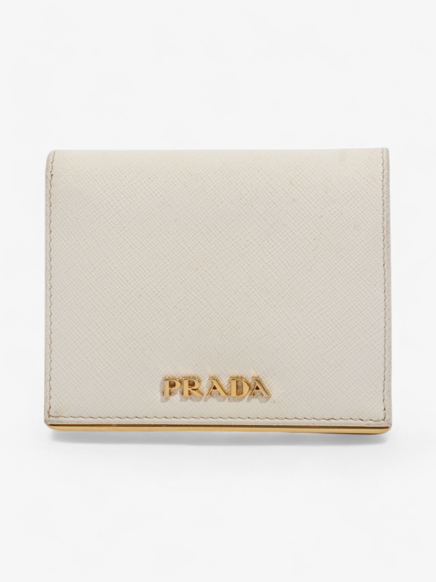 Prada Bifold Wallet White / Gold Saffiano Leather