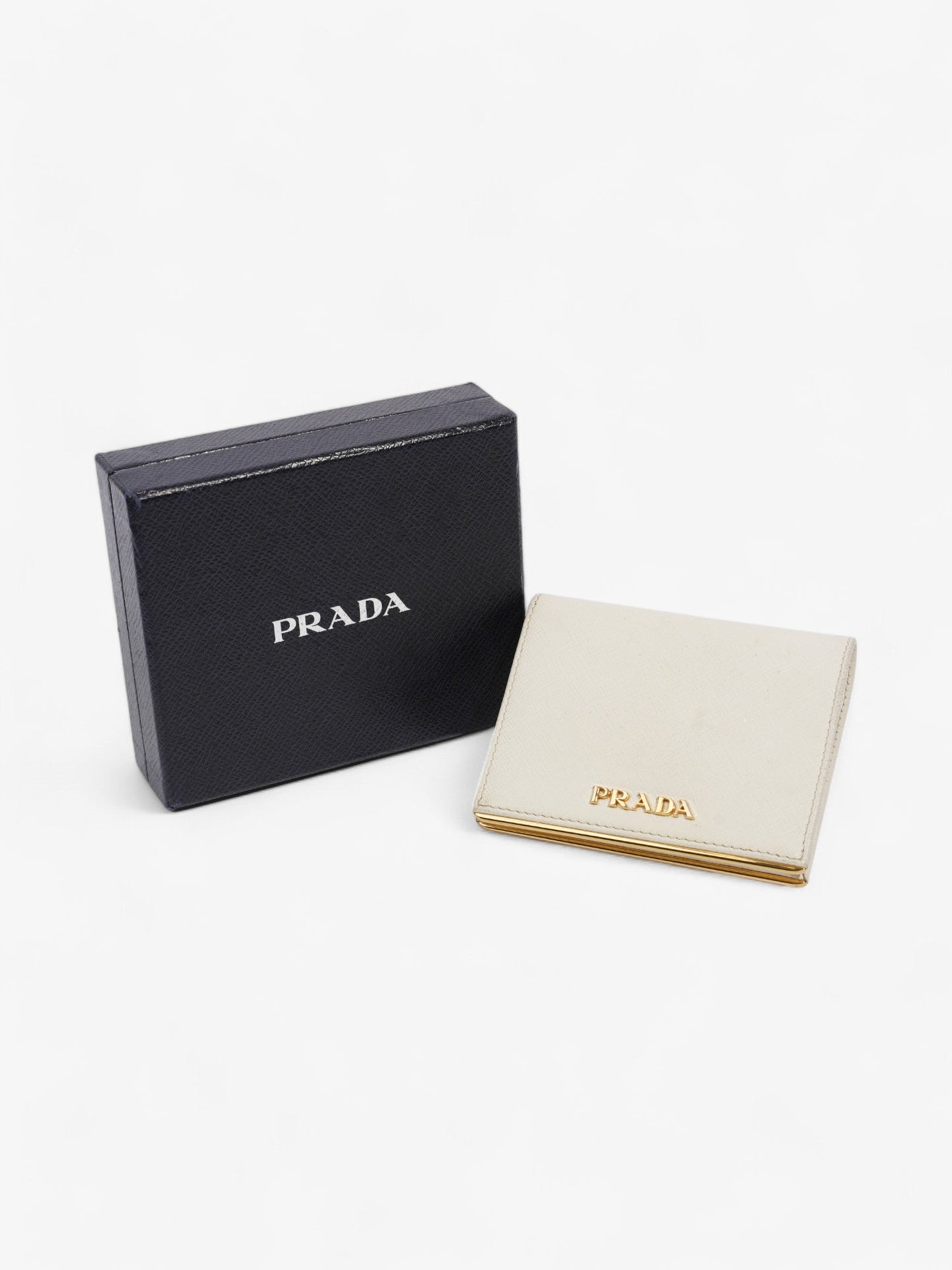 Prada Bifold Wallet White / Gold Saffiano Leather