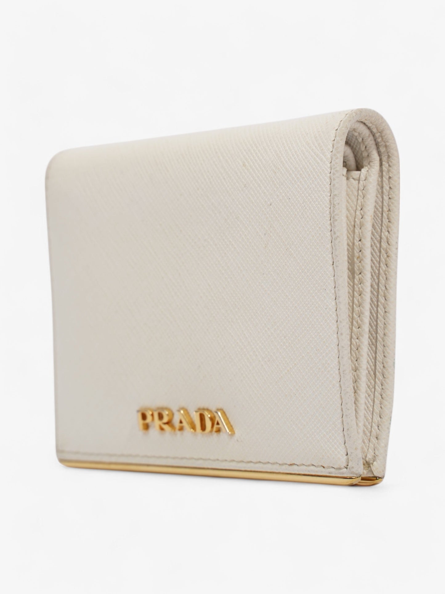 Prada Bifold Wallet White / Gold Saffiano Leather