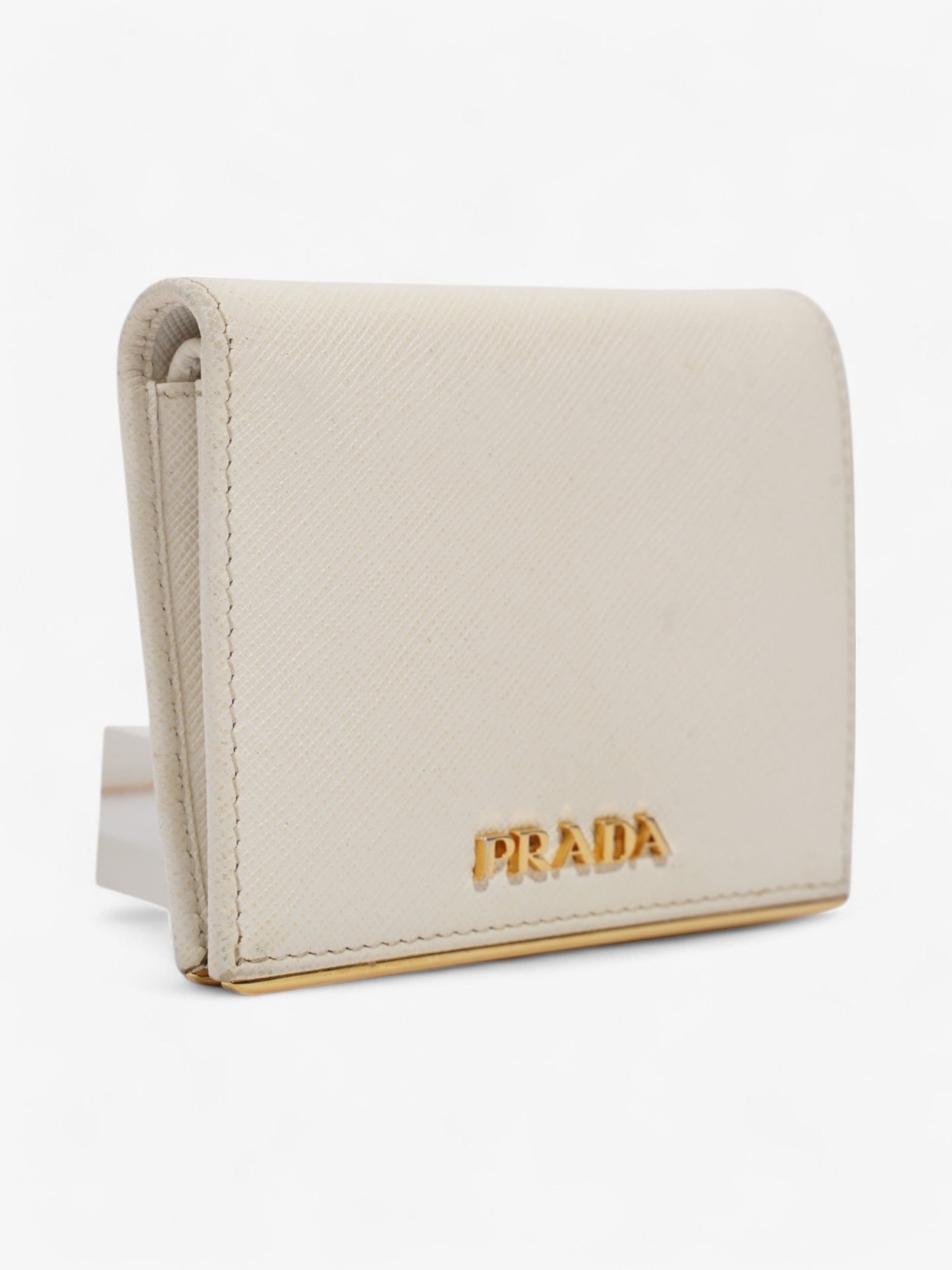 Prada Bifold Wallet White / Gold Saffiano Leather
