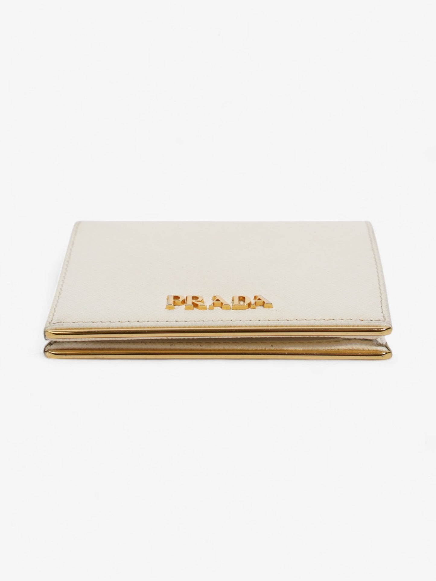 Prada Bifold Wallet White / Gold Saffiano Leather