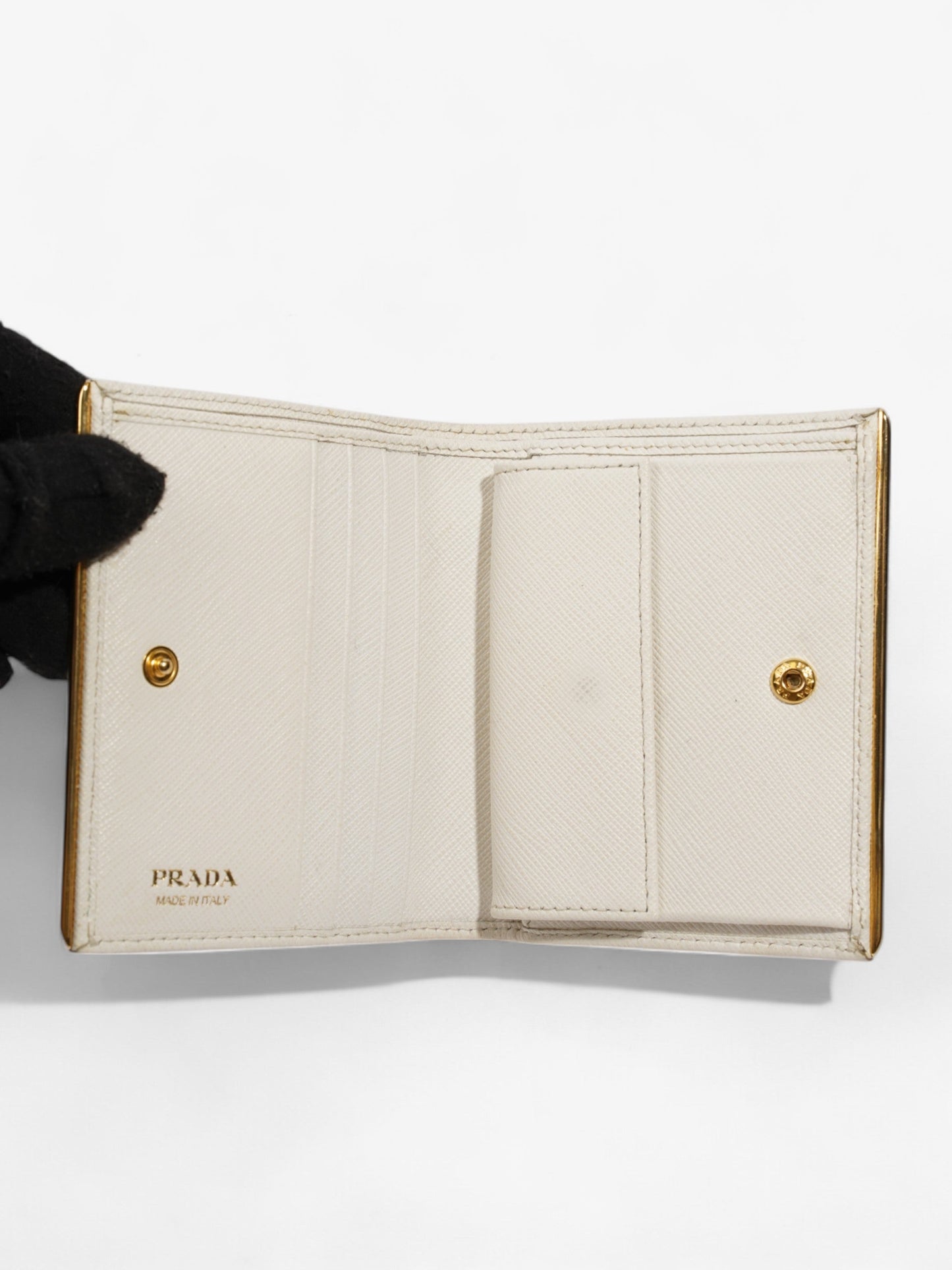 Prada Bifold Wallet White / Gold Saffiano Leather