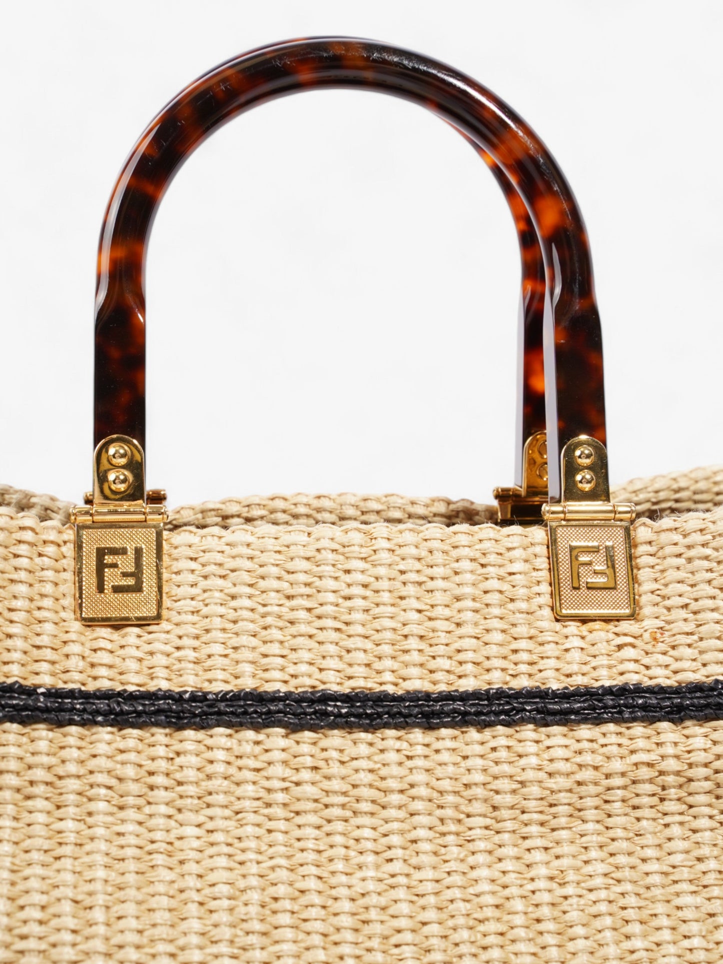 Fendi Sunshine Tote Bag Natural / Black / Brown Wicker